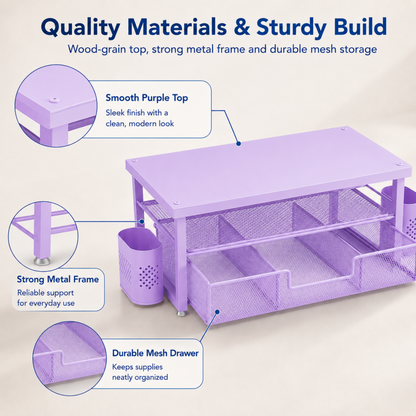 MEHOOM Desk Organizer, 2-Tier Monitor Stand with Storage and 2 Pen Holder, Laptop Stand, Office Desk Accessories for Office Supplies, Purple