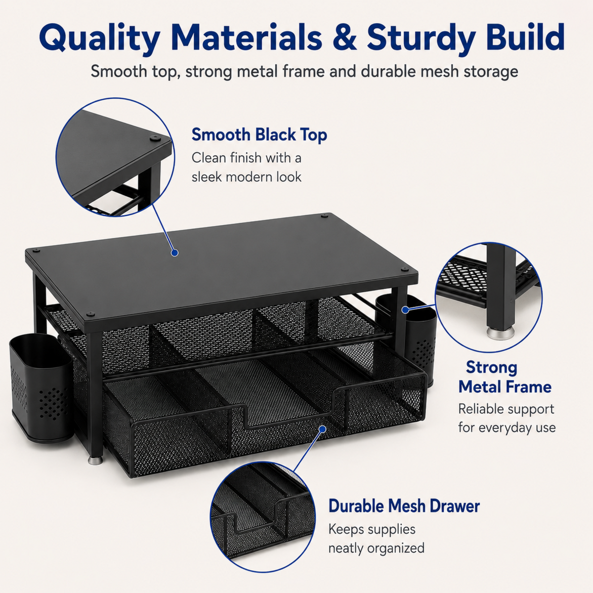 MEHOOM 3-Tier Monitor Stand Riser with Drawer and Pen Holders, Desk Organizer and Accessories college essential for Laptop, Office, and Dorm Desktop Setup, Black