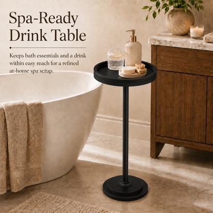 MEHOOM Round Side Table, Black Drink Table for Small Spaces, Modern Accent End Table for Living Room, Bedroom
