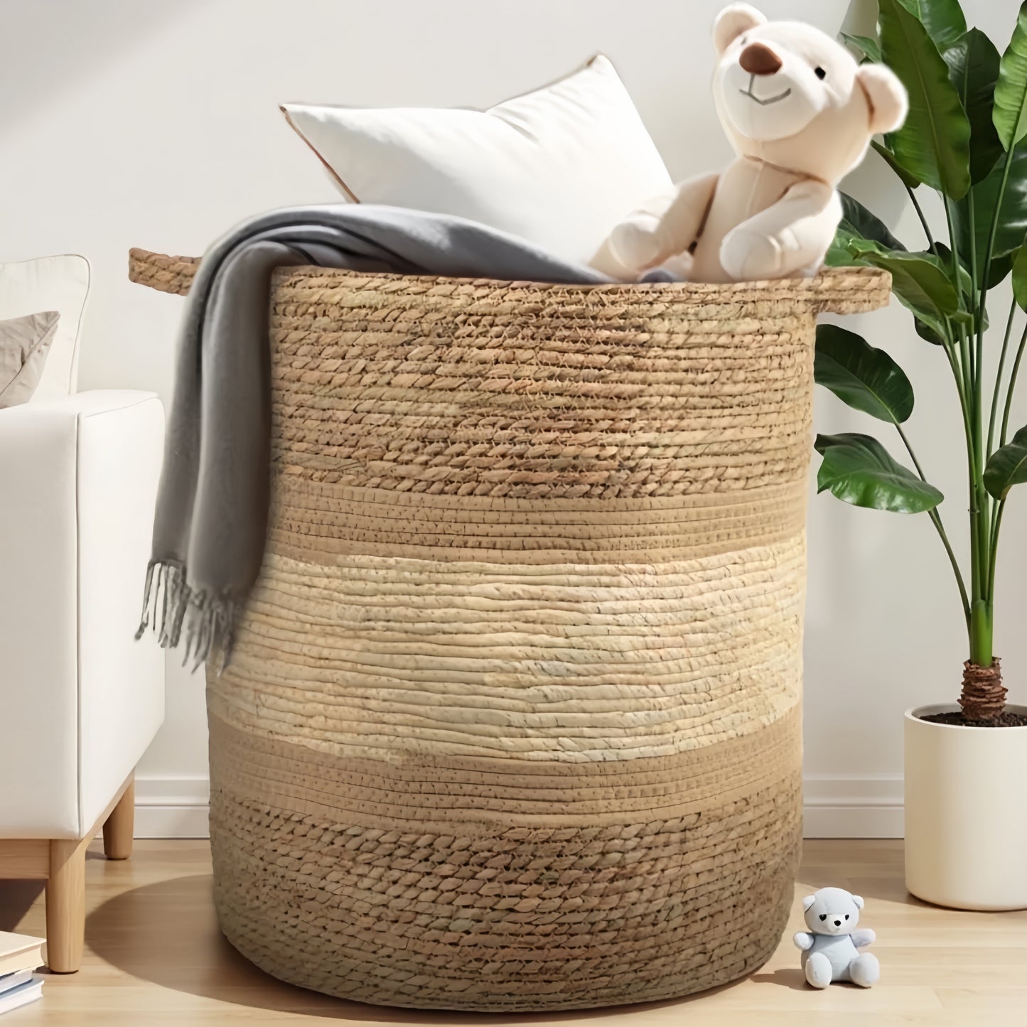 MEHOOM 100L Handmade Woven Storage & Organization,Toys Storage Baskets & Bins,Large Decorative Baskets with Handle, Blanket Basket for Living Room