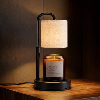 MEHOOM White Fabric Candle Warmer Lamp with Dimmer Timer, Adjustable Height Warmer for Jar Candles, with 2 Bulbs, Home Decor for Bedroom Living Room