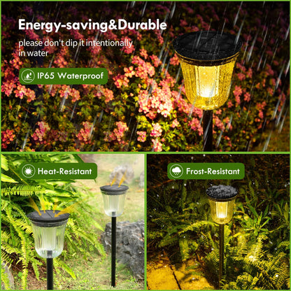 MEHOOM 200 Lumens Solar Landscape Lights Outdoor, 4 Pack Warm & White Solar Pathway Lights, 1800mAh Battery, IP65 Waterproof Garden Lights for Yard Lawn Walkway Patio