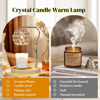 MEHOOM Crystal Candle Warmer Lamp with Dimmer Timer, Adjustable Height Warmer for Jar Candles, with 2 Bulbs, Home Decor Gifts for Bedroom Living Room