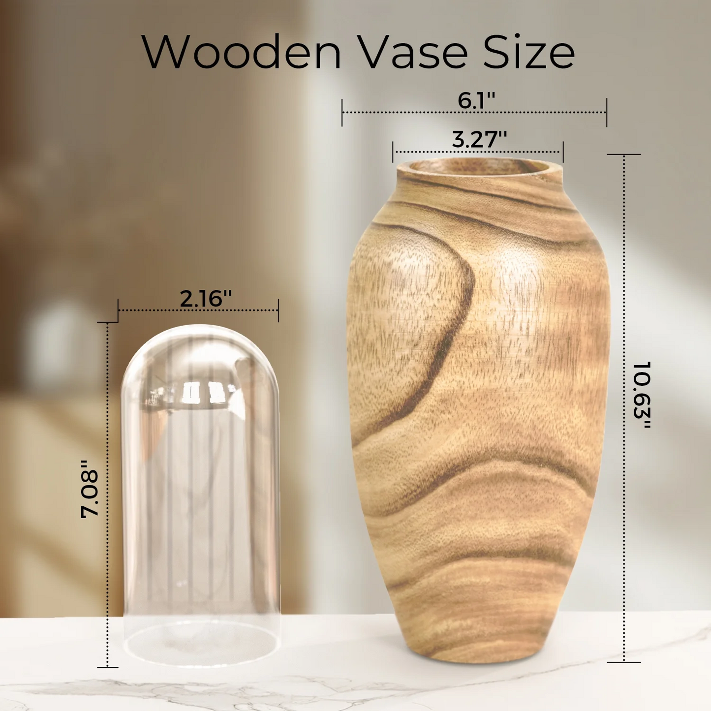 XGVGI Wooden Flower Vase, Farmhouse Vase Decor with Glass Liner, Rustic Decorative Vase for Table, Shelf, Entryway