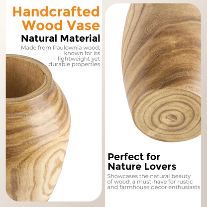 XGVGI Wooden Flower Vase, Farmhouse Vase Decor with Glass Liner, Rustic Decorative Vase for Table, Shelf, Entryway