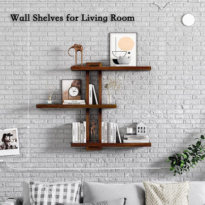 MEHOOM 3-Tier Wooden Floating Wall Shelf, Rustic Wall-Mounted Storage Shelves for Bedroom, Living Room, Farmhouse Wall Decor, 20in