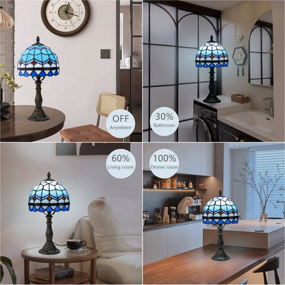 MEHOOM Tiffany Style Table Lamp with Stained Glass Lamp Shade, LED 3 Color,Auto Timer Dimmable,Bedroom, Living Room