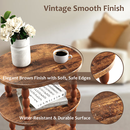 MEHOOM 3-Tier Side Table, Small End Table for Living Room and Bedroom, Vintage Accent Table Nightstand with Storage