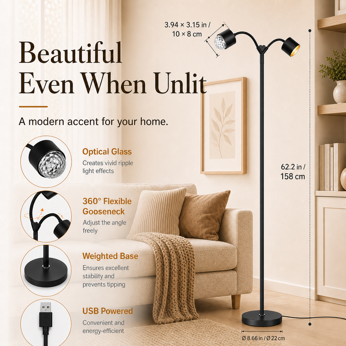 MEHOOM  Double-Headed Floor Lamp , 360°Rotating Sunset Lamp Ambiance Comes with 7 Color Swatches,  Modern Floor Stand Night Light for Living Rooms, Bedrooms & Offices