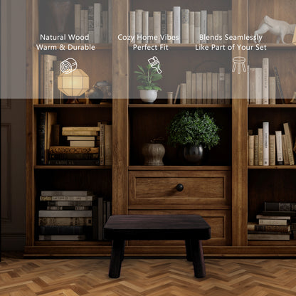 MEHOOM Wooden Step Stool for Adults and Kids, Heavy Duty Foot Stool with 500 lbs Capacity, Non-Slip Step Stool for Bedroom, Kitchen, Bathroom (Rustic Brown)