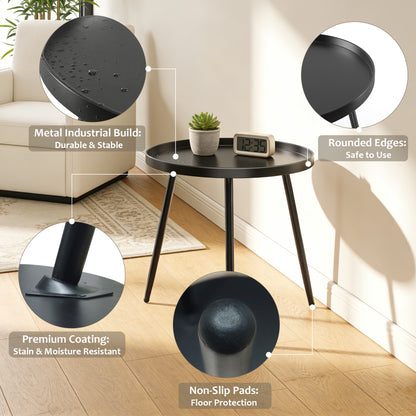 MEHOOM Matte Black Round Side Table, Small Metal End Table for Living Room, Bedroom, Sofa Side & Small Spaces
