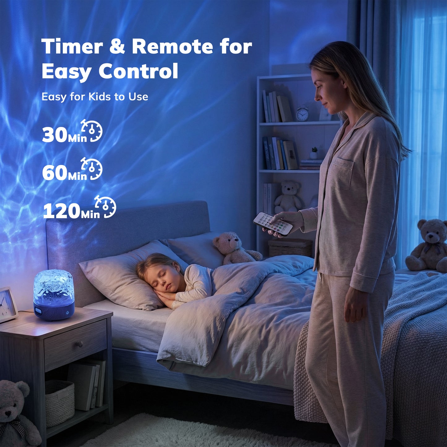 MEHOOM 16 Color Noise Sound Machine & Night Light, 3D Ocean Wave Projector Light for Sleep Adults/Kids, Bluetooth, Timer, Dimmable & Control, Rechargeable LED Lights for Bedroom