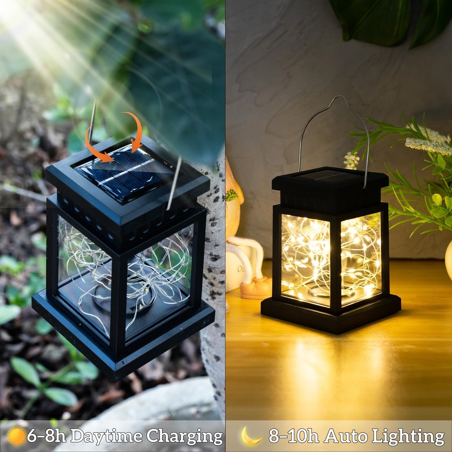 MEHOOM Outdoor Solar Lanterns 4 Pack, Waterproof Hanging Lights with Ground Stake, Retro Palace Design Warm White LED Solar Lights for Patio, Garden, Yard, Tabletop & Landscape Decor
