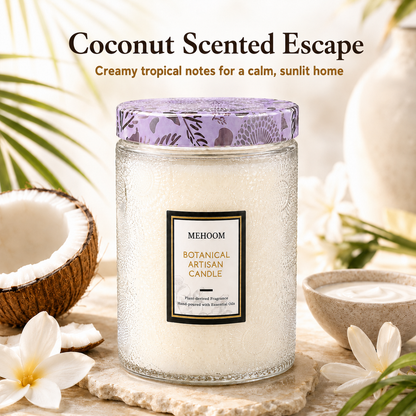 MEHOOM Coconut Beach Wood Wick Scented Candle, 20oz Large Beeswax & Soy Blend, Clean Burning 100-Hour Candle, Cozy Gift for Home Decor