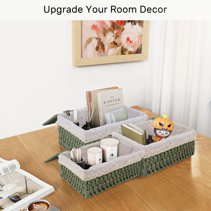 XGVGI Wicker Woven Set of 3 Storage & Organization, Woven Storage Baskets for Bedroom, Closet, Table, or Living Room (Green)