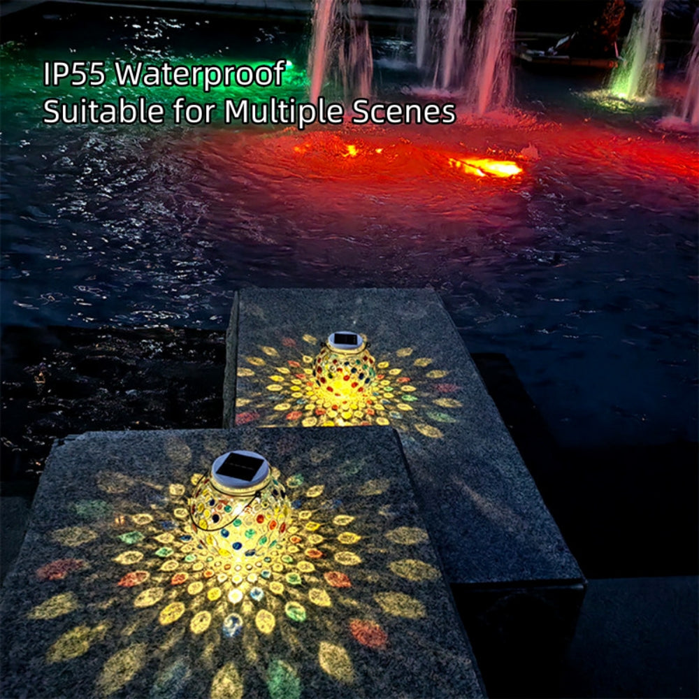 MEHOOM 2 Pack Mosaic Glass Ball Solar Lanterns, Decorative Solar Powered Outdoor Lights, Waterproof Solar Garden Lights, for Patio Lawn Yard