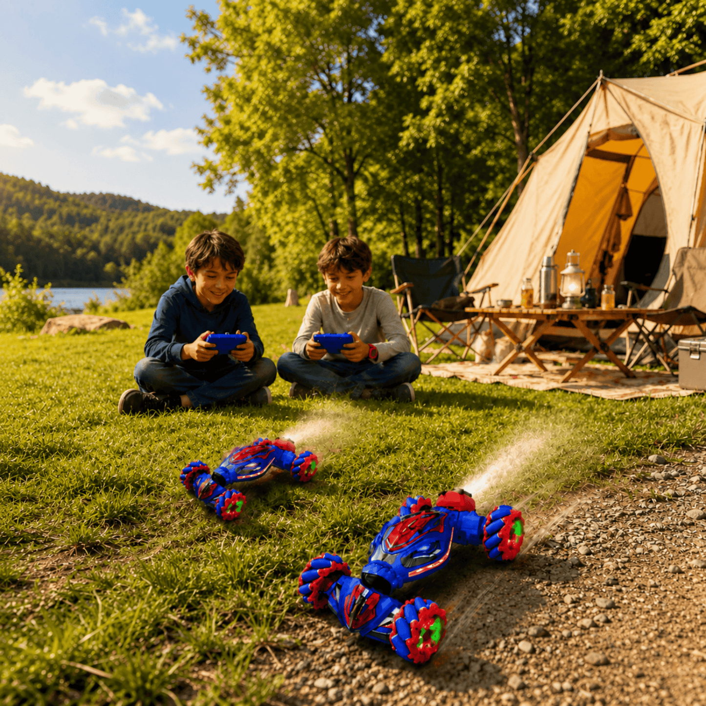 MEHOOM Remote Control Car for Kids Ages 3-12, 2.4GHz RC Stunt Car with Gesture Sensing, 360° Rotating Fast RC Car, LED Lights, Sounds & Mist Spray