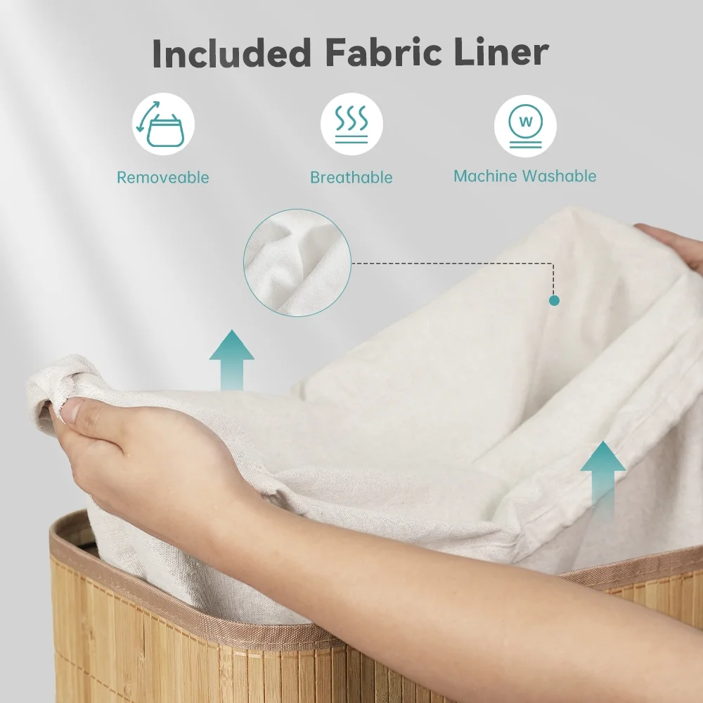MEHOOM Bamboo Laundry Hamper with Lid, 80L Foldable Laundry Basket with Handles and Removable Liner Bag for Bedroom and Laundry Room