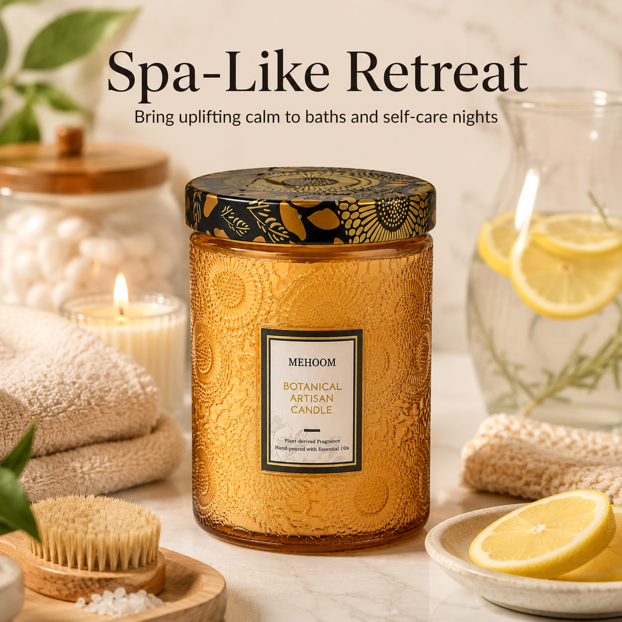 MEHOOM Lemon Wood Wick Scented Candle, 20oz Large Beeswax & Soy Blend, Clean Burning 100-Hour Candle, Cozy Gift for Home Decor