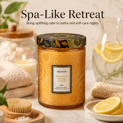 MEHOOM Lemon Wood Wick Scented Candle, 20oz Large Beeswax & Soy Blend, Clean Burning 100-Hour Candle, Cozy Gift for Home Decor