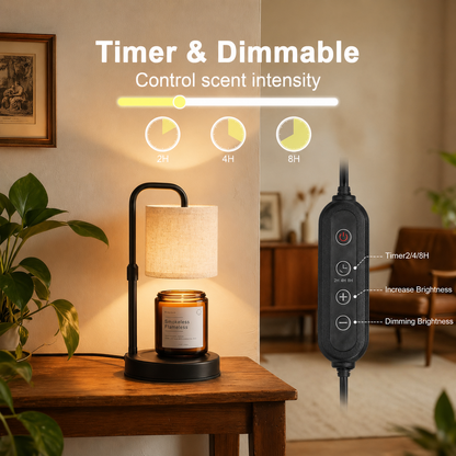 MEHOOM White Fabric Candle Warmer Lamp with Dimmer Timer, Adjustable Height Warmer for Jar Candles, with 2 Bulbs, Home Decor for Bedroom Living Room