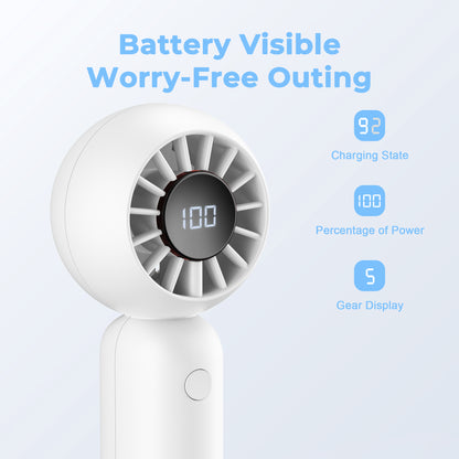 MEHOOM Portable Handheld Turbo Fan, 5-Speed Desk Fan with 4000mAh Battery, Up to 18-Hour Runtime Small Personal for Travel, Outdoor, Beach, White