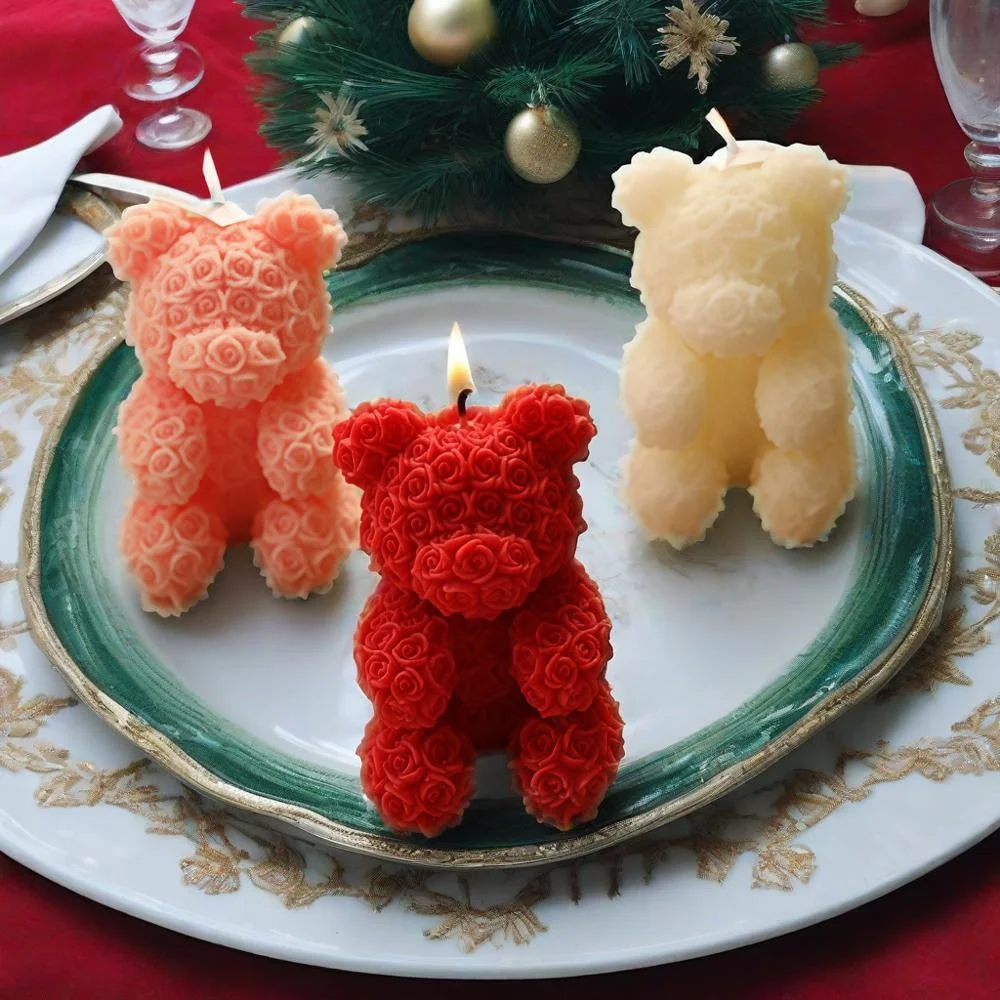 MEHOOM 3 Count Bear-Shaped Scented Candles Set – Pumpkin Spice, Velvet Rose & Coconut Milk – Home Decor & Holiday Gift Idea