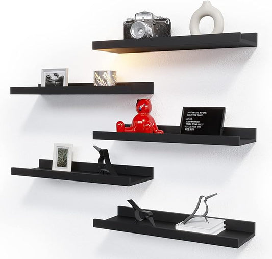Suzile Set of 3 Small Rustic Wave Edge Floating Shelf 3 Size Live Edge Wooden Shelf with Metal Bracket Wall Mounted Display Ledge Shelves Farmhouse Vintage Wall Decor for Living Room Bedroom (Black)
