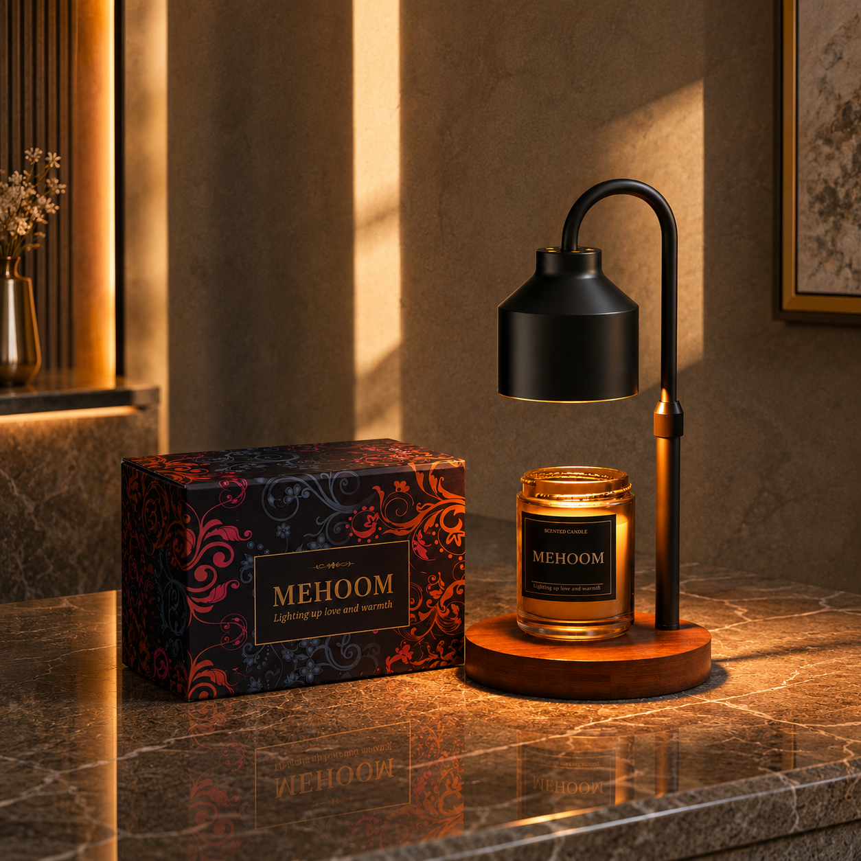 MEHOOM Black Metal Candle Warmer Lamp with Dimmer Timer, Adjustable Height Warmer for Jar Candles, with 2 Bulbs, Home Decor Gifts for Bedroom Living Room