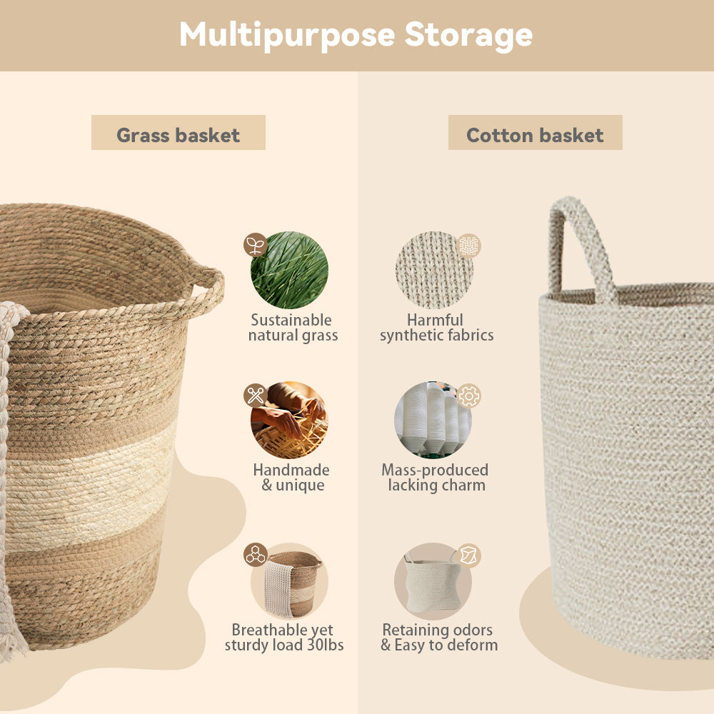 MEHOOM 100L Handmade Woven Storage & Organization,Toys Storage Baskets & Bins,Large Decorative Baskets with Handle, Blanket Basket for Living Room