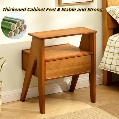 MEHOOM Wooden Night Stand, Small Night Table with Drawers 2-Tier Storage Bedside Table, End Table for Bedroom, Living Room Home Decor, Brown