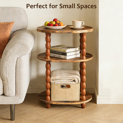 MEHOOM 3-Tier Side Table, Small End Table for Living Room and Bedroom, Vintage Accent Table Nightstand with Storage