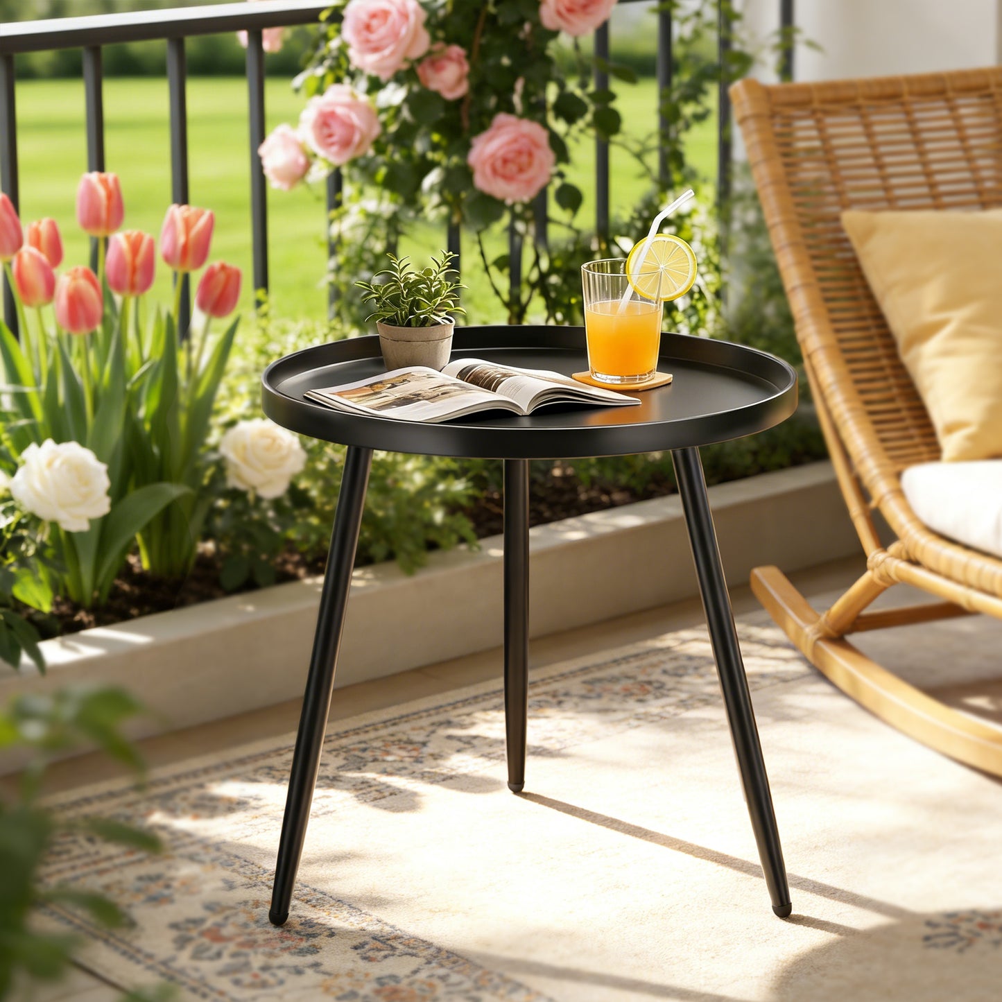 MEHOOM Matte Black Round Side Table, Small Metal End Table for Living Room, Bedroom, Sofa Side & Small Spaces