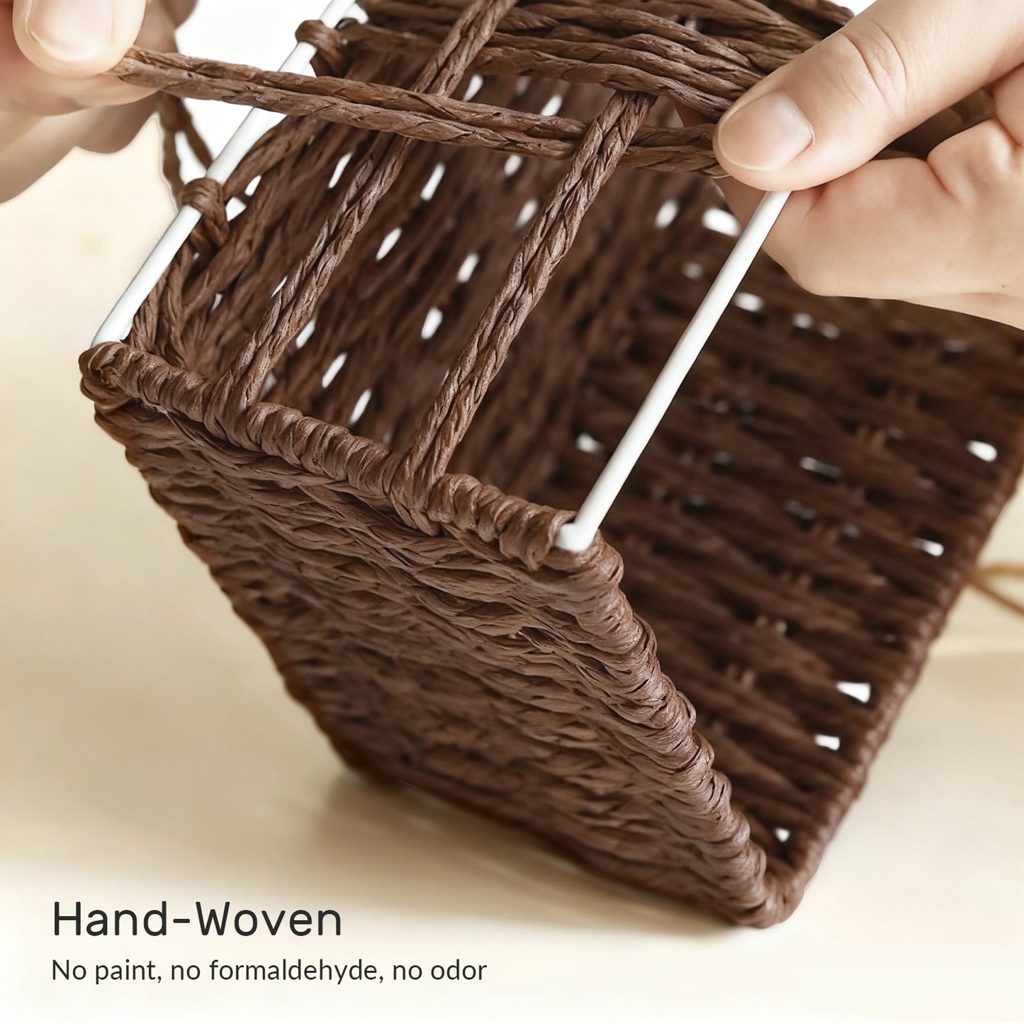 XGVGI Wicker Basket Set of 3 – Woven Storage Baskets for Bedroom, Closet, Table, or Living Room (Dark Brown)