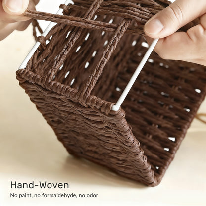 XGVGI Wicker Basket Set of 3 – Woven Storage Baskets for Bedroom, Closet, Table, or Living Room (Dark Brown)