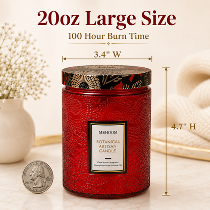 MEHOOM Strawberry Wood Wick Scented Candle, 20oz Large Beeswax & Soy Blend, Clean Burning 100-Hour Candle, Cozy Gift for Home Decor