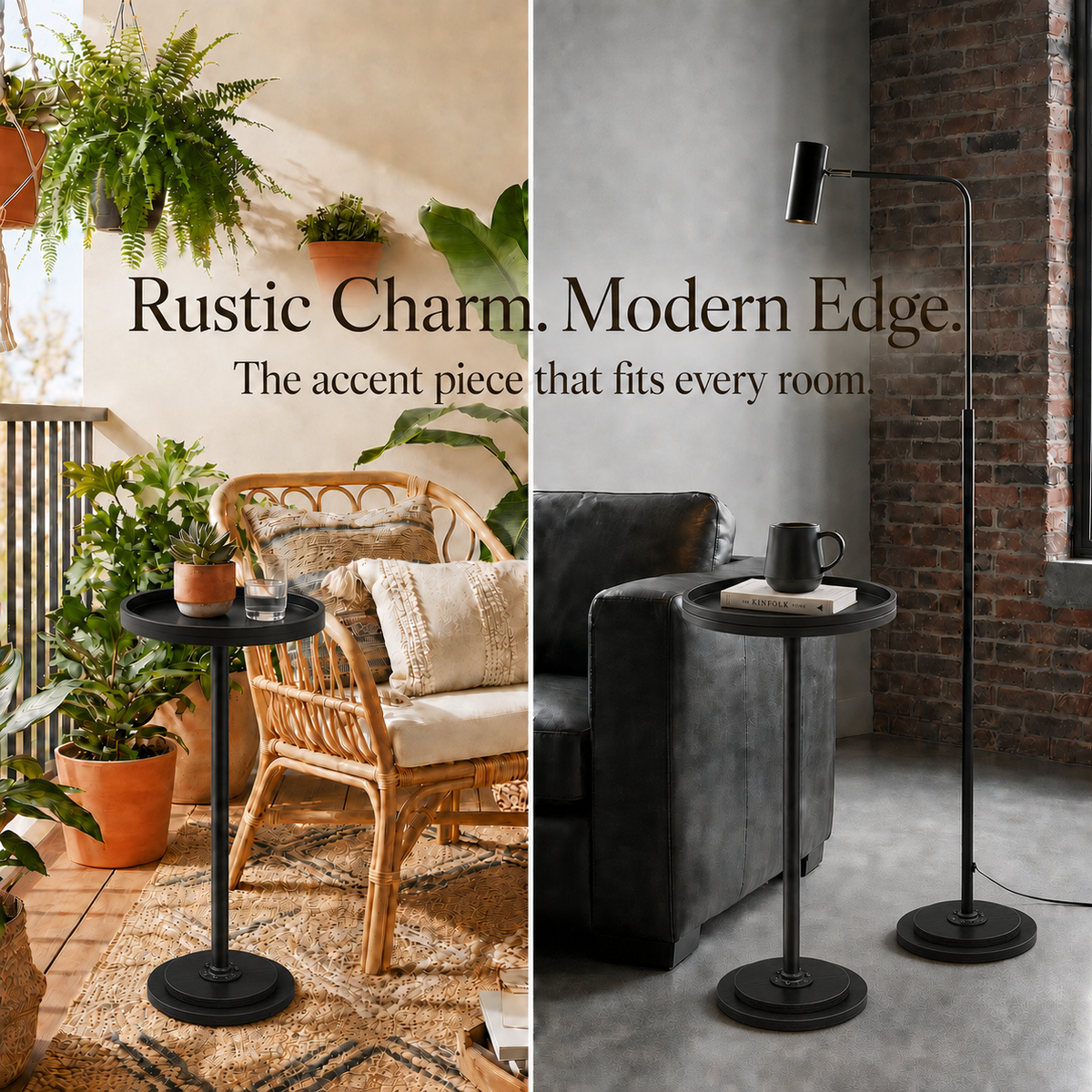 MEHOOM Round Side Table, Black Drink Table for Small Spaces, Modern Accent End Table for Living Room, Bedroom