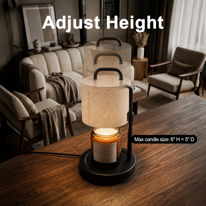 MEHOOM White Fabric Candle Warmer Lamp with Dimmer Timer, Adjustable Height Warmer for Jar Candles, with 2 Bulbs, Home Decor for Bedroom Living Room