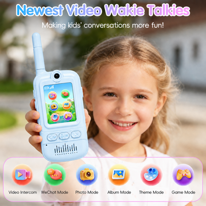 Multifunctional Video Walkie Talkies for Kids, Rechargeable Walkie Talkies with Camera & Message Storage, Long-Range Two-Way Radios for Indoor Outdoor Play, Boys & Girls Ages 3–12 (Blue/Blue)