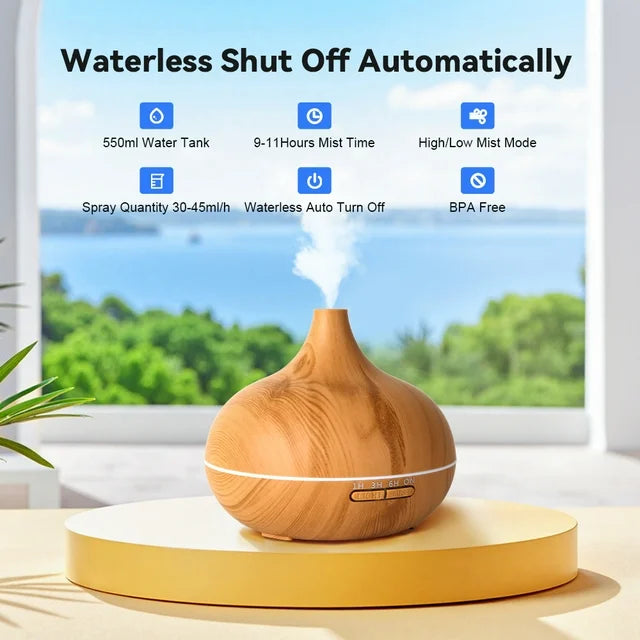 MEHOOM 550ml Cool Mist Humidifier Essential Oil Diffuser with Remote and 7-Color Light