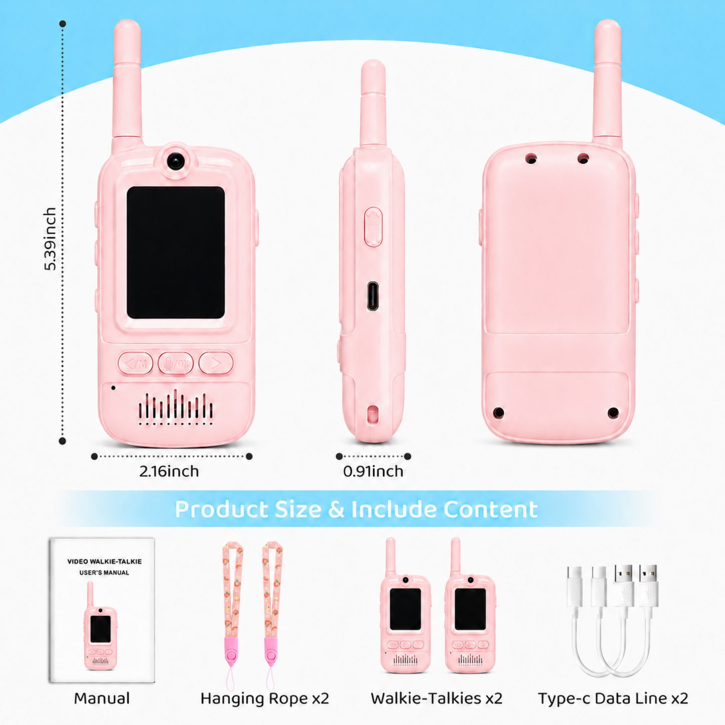 Multifunctional Video Walkie Talkies for Kids, Rechargeable Walkie Talkies with Camera & Message Storage, Long-Range Two-Way Radios for Indoor Outdoor Play, Boys & Girls Ages 3–12 (Pink/Pink)