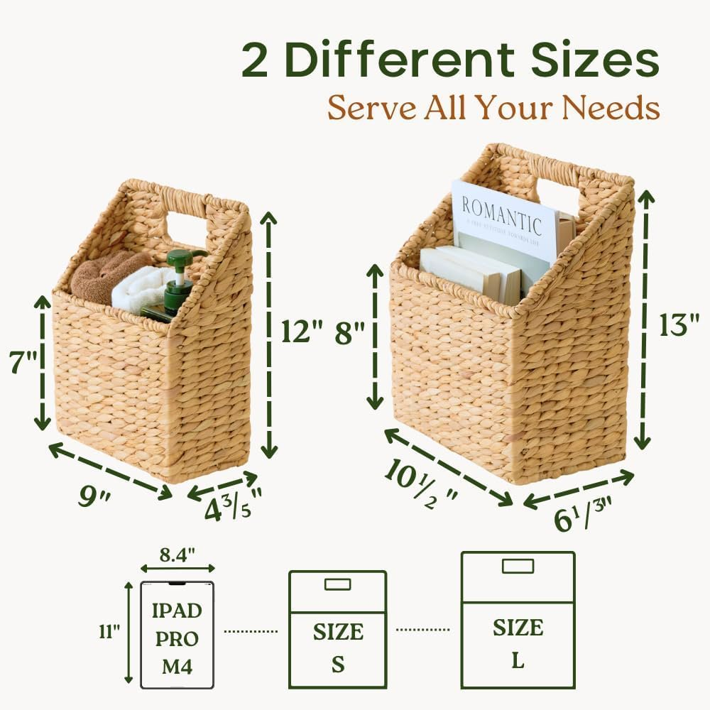 MEHOOM Wicker Storage Baskets, Hanging Wall Baskets for Organizing Files, Mail, Books, and Accessories (2 Pack)