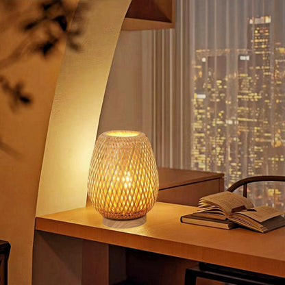 MEHOOM Bamboo Rattan Table Lamp for Living Room Farmhouse, Dimmable Bedside Lamp,Accent Lamp for Bedroom,Desk Novelty Lamp for Bedroom,Living Room,Office,Boho Decor