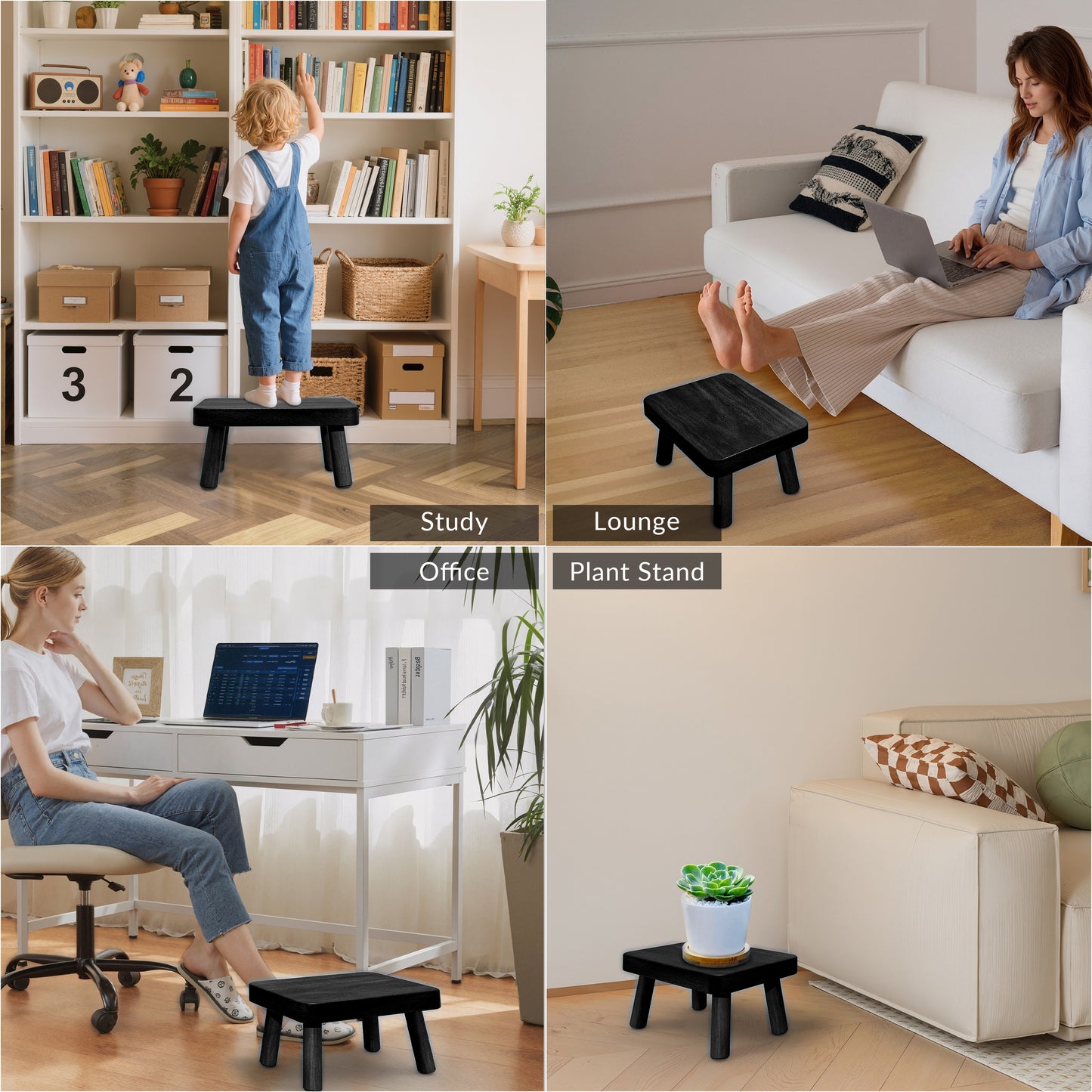 MEHOOM Wooden Step Stool for Adults and Kids, Heavy Duty Foot Stool with 500 lbs Capacity, Non-Slip Step Stool for Bedroom, Kitchen, Bathroom (Rustic Brown)