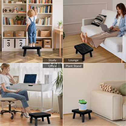 MEHOOM Wooden Step Stool for Adults and Kids, Heavy Duty Foot Stool with 500 lbs Capacity, Non-Slip Step Stool for Bedroom, Kitchen, Bathroom (Rustic Brown)