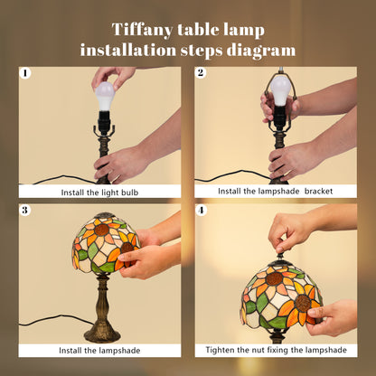 MEHOOM Sunflower Tiffany Style Table Lamp with Stained Glass Lamp Shade, LED 3 Color,Auto Timer Dimmable,Bedroom, Living Room