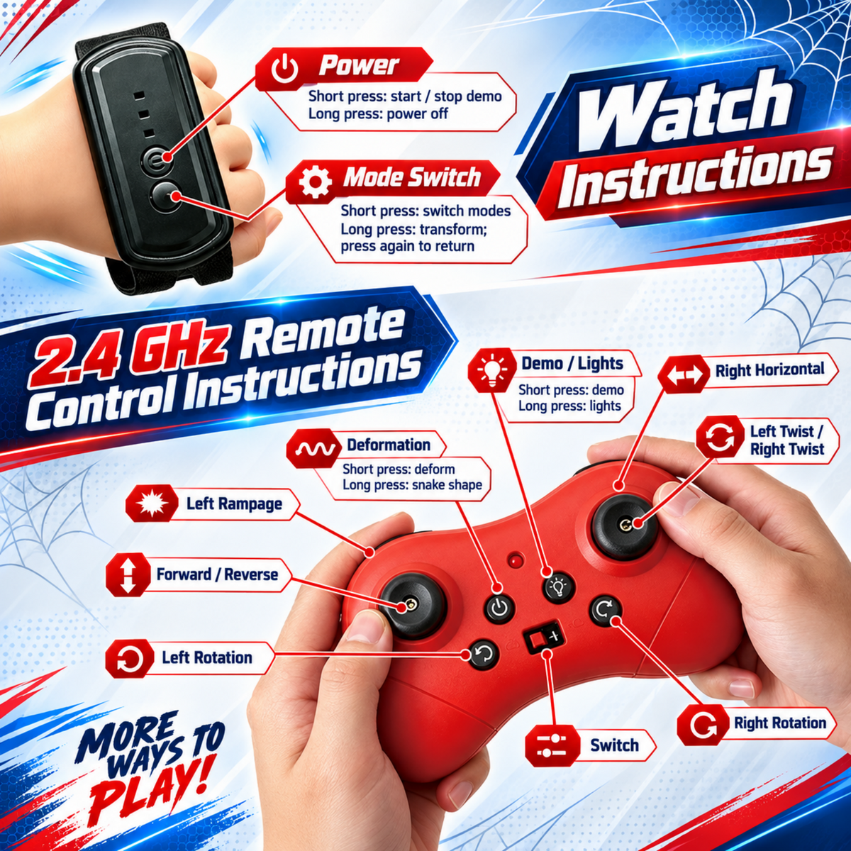 MEHOOM 4WD 360° Stunt & Drift Gesture Sensing RC Cars with 2.4GHz, Rechargeable Remote Control Cars for Kids Ages 3-12, Red