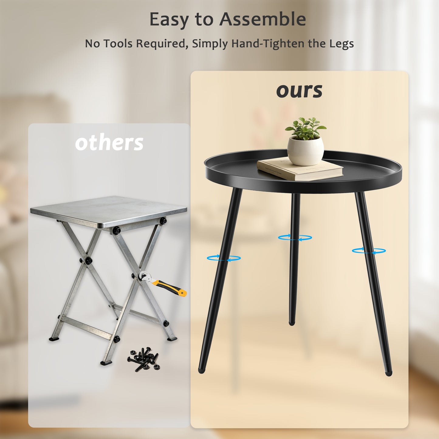 MEHOOM Matte Black Round Side Table, Small Metal End Table for Living Room, Bedroom, Sofa Side & Small Spaces