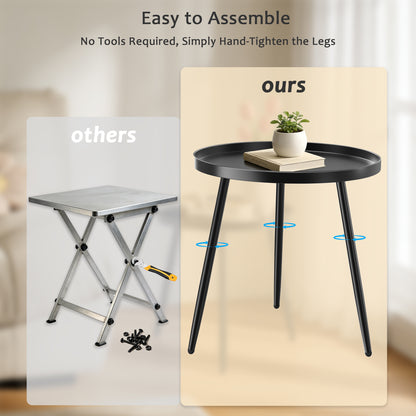 MEHOOM Matte Black Round Side Table, Small Metal End Table for Living Room, Bedroom, Sofa Side & Small Spaces