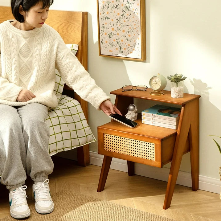 MEHOOM Wooden Night Stand, Small Night Table with Drawers 2-Tier Storage Bedside Table, End Table for Bedroom, Living Room Home Decor, Brown